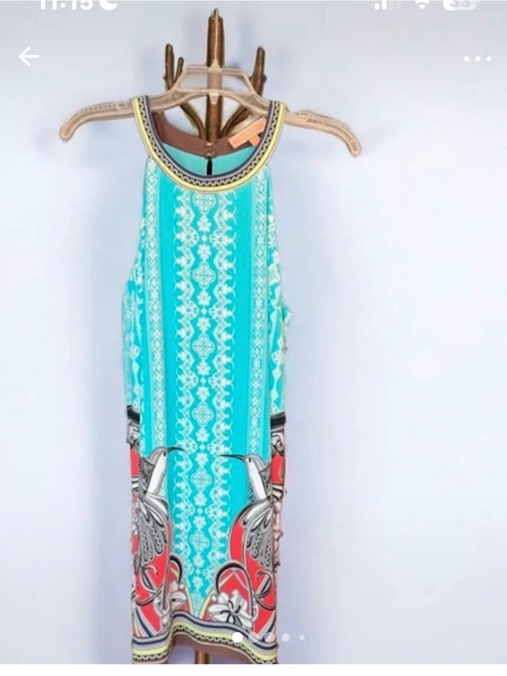 Turquoise Printed Mini Dress with Bird Motif